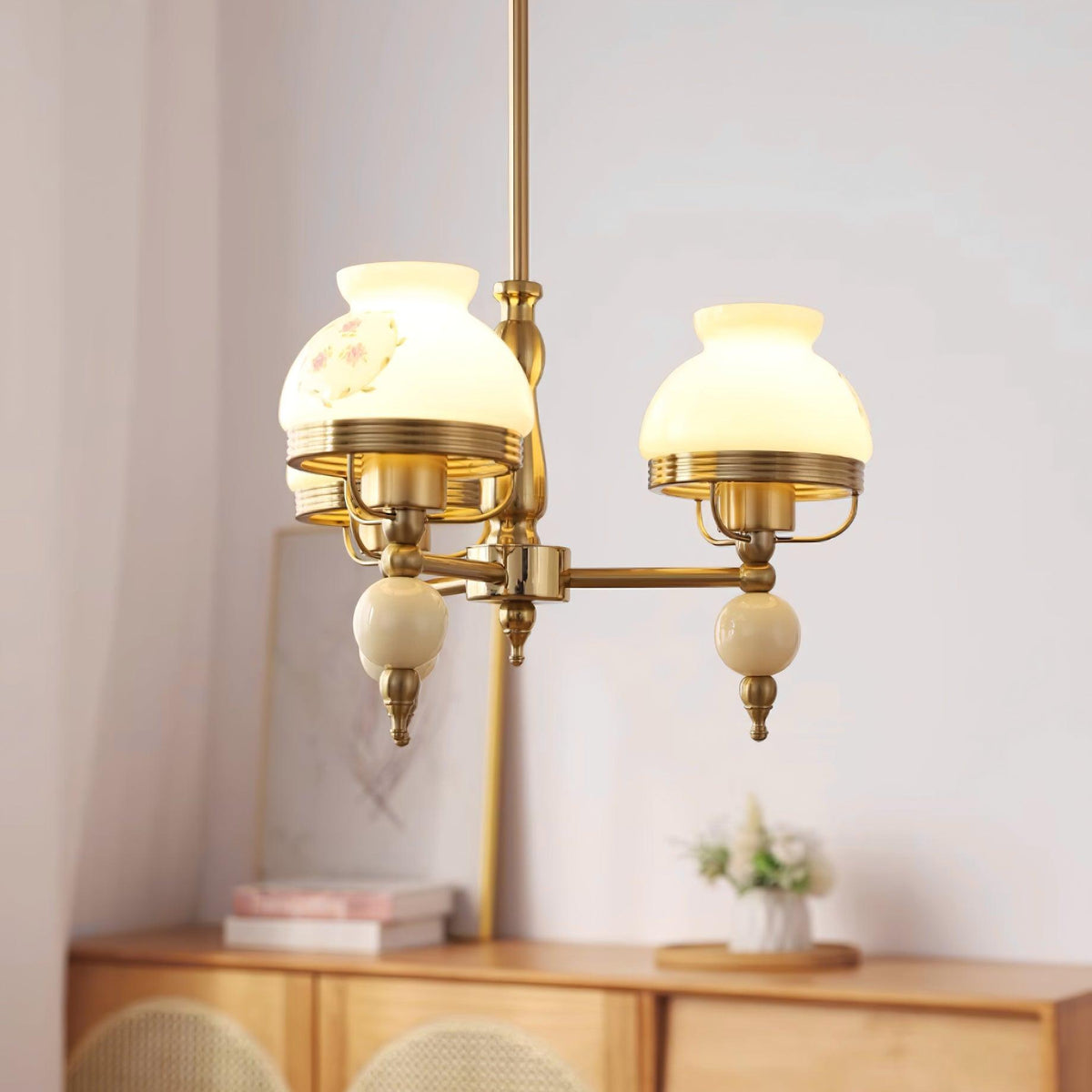 Chandelier Glass and Metal Fixture for Dining or Living Room Vintage-Neutral Decor