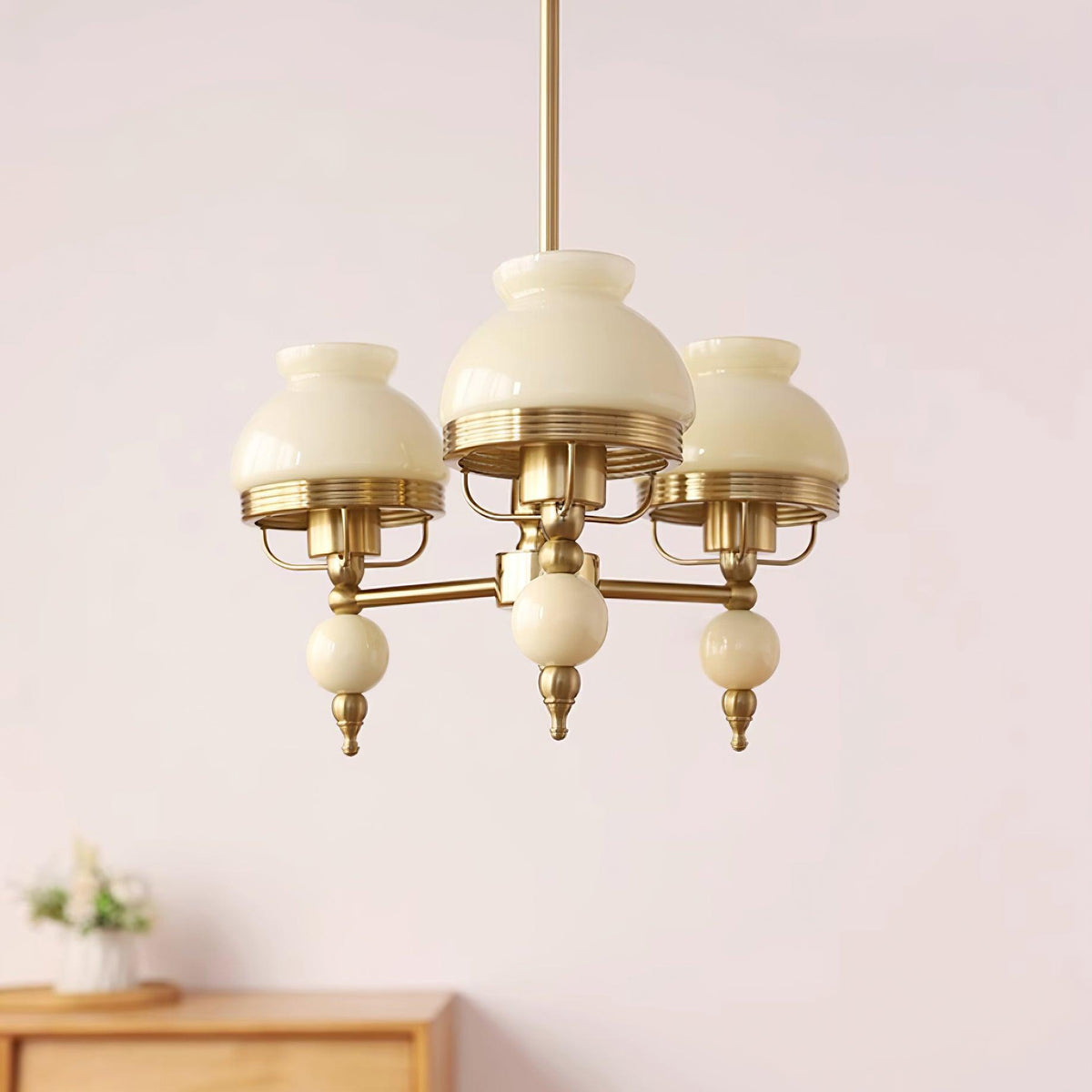 Chandelier Glass and Metal Fixture for Dining or Living Room Vintage-Neutral Decor