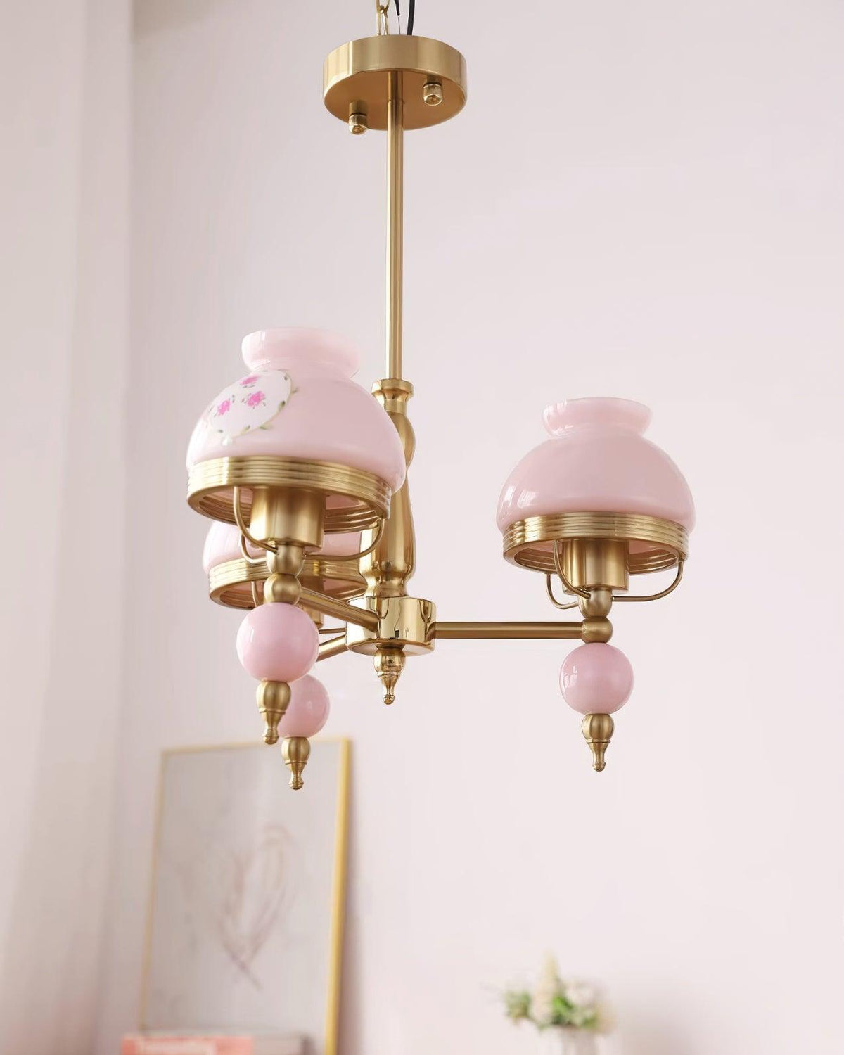 Chandelier Glass and Metal Fixture for Dining or Living Room Vintage-Neutral Decor