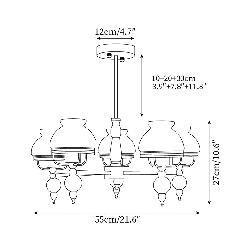 Chandelier Glass and Metal Fixture for Dining or Living Room Vintage-Neutral Decor
