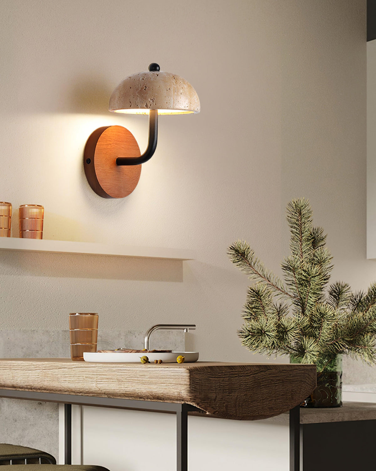 Solaro Wall Light Travertine Half-dome Shade-Neutral Decor