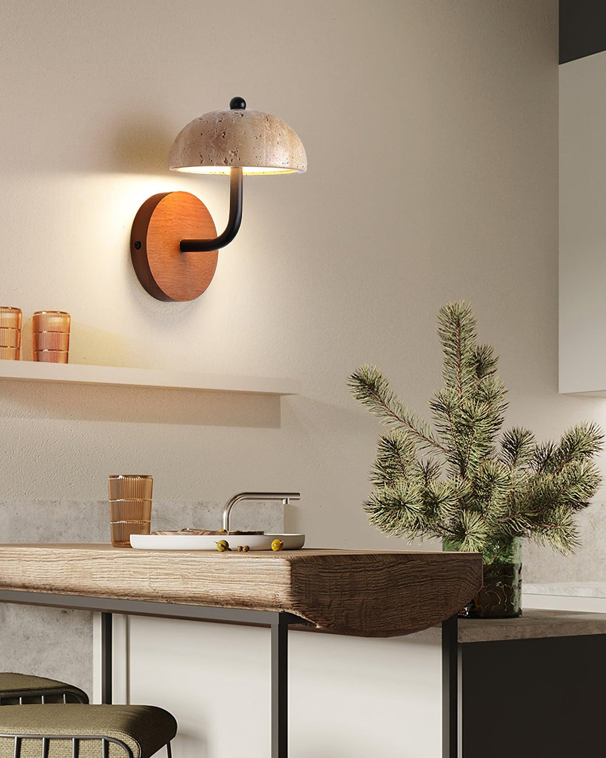 Solaro Wall Light Travertine Half-dome Shade-Neutral Decor
