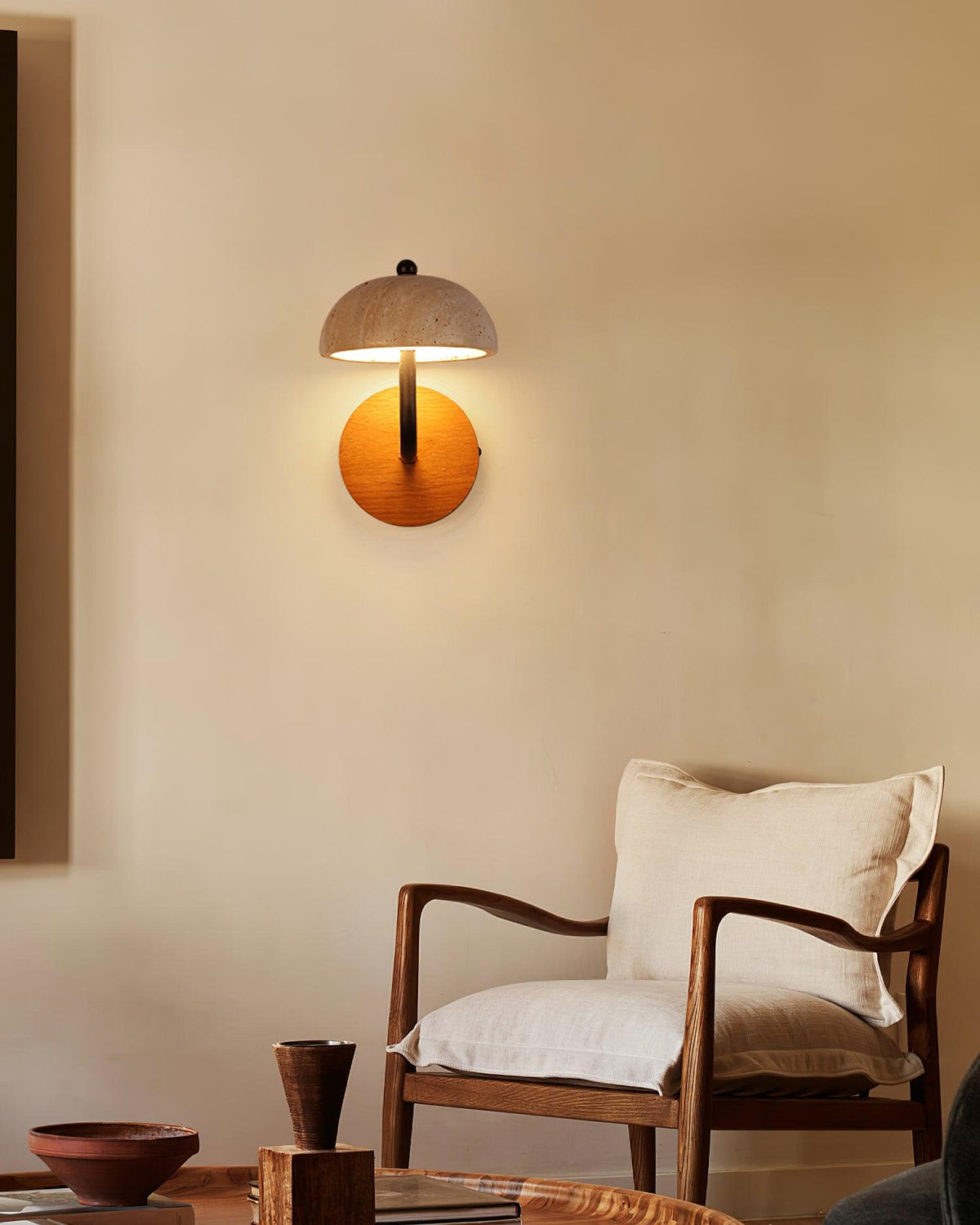 Solaro Wall Light Travertine Half-dome Shade-Neutral Decor