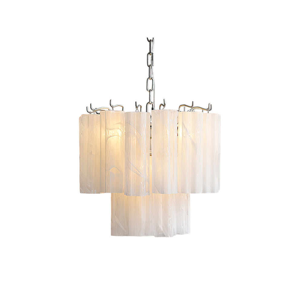 Rhodes Glass Chandelier with tiered design in a living room.