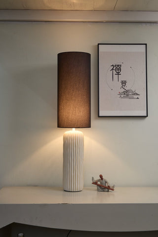 Ribbed Ceramic Column Table Lamp-Neutral Decor
