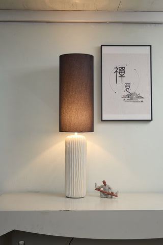 Ribbed Ceramic Column Table Lamp-Neutral Decor