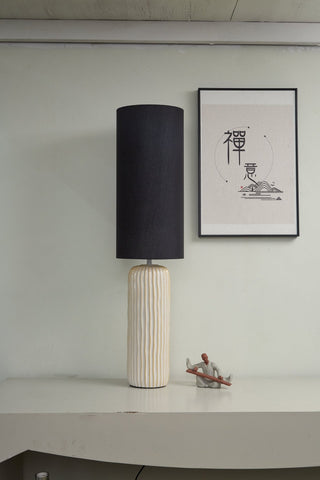 Ribbed Ceramic Column Table Lamp-Neutral Decor