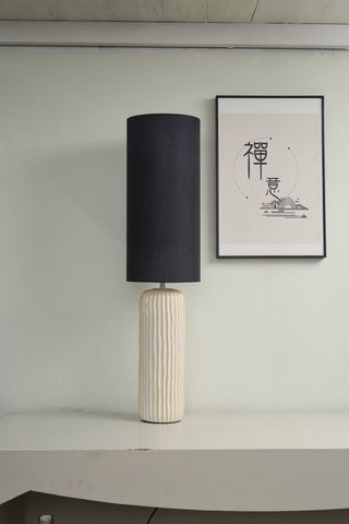 Ribbed Ceramic Column Table Lamp-Neutral Decor