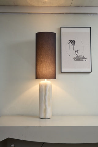 Ribbed Ceramic Column Table Lamp-Neutral Decor
