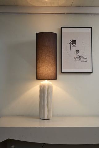 Ribbed Ceramic Column Table Lamp-Neutral Decor