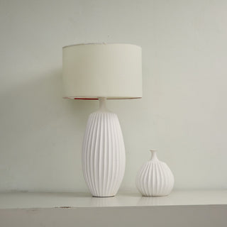 Ribbed Ceramic Table Lamp-Neutral Decor