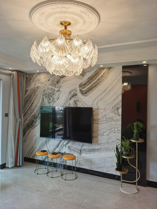 Lustra Plafonnier en Verre Ridé Shell Doré