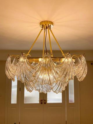 Lustra Plafonnier en Verre Ridé Shell Doré