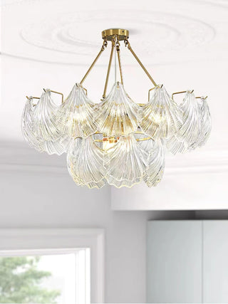 Lustra Plafonnier en Verre Ridé Shell Doré