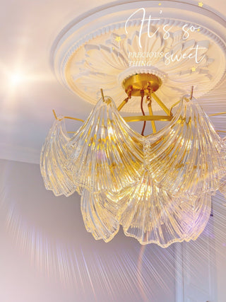 Lustra Plafonnier en Verre Ridé Shell Doré