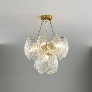 Lustra Plafonnier en Verre Ridé Shell Doré