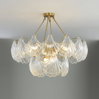 Lustra Plafonnier en Verre Ridé Shell Doré
