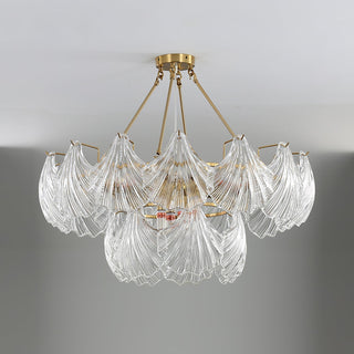 Lustra Plafonnier en Verre Ridé Shell Doré