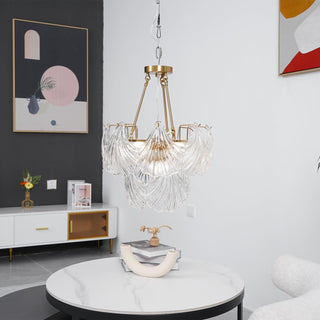 Lustra Plafonnier en Verre Ridé Shell Doré