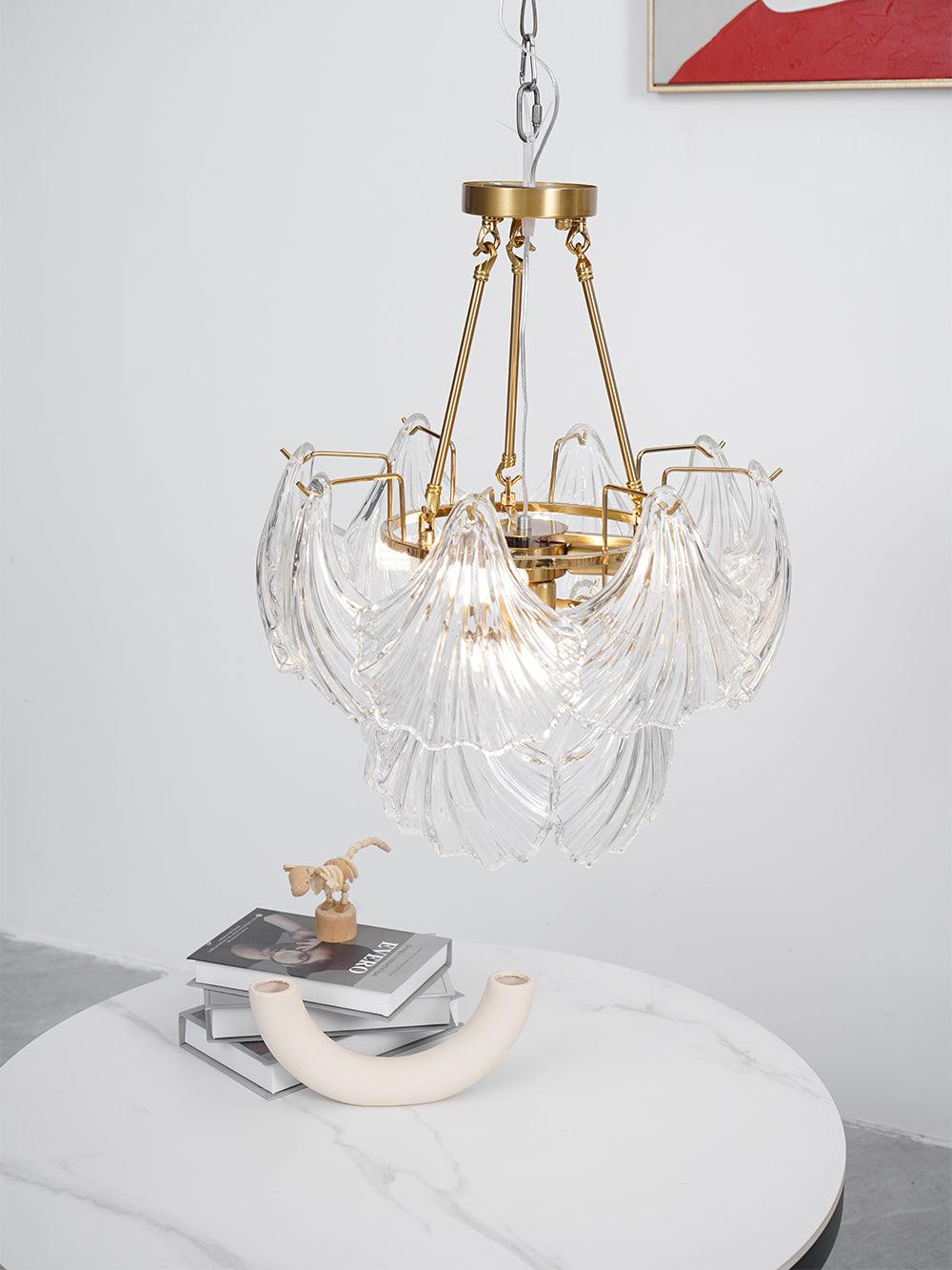 Arlira Plafonnier en Verre Ridé Shell Doré