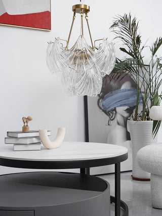 Lustra Plafonnier en Verre Ridé Shell Doré