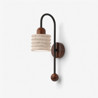 Ribbed Travertine Arc Sconce-Neutral Decor