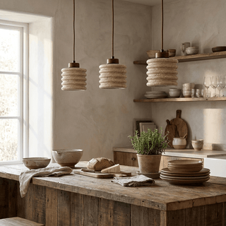 Ribbed Travertine Pendant Light-Neutral Decor