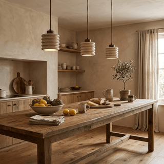 Ribbed Travertine Pendant Light-Neutral Decor