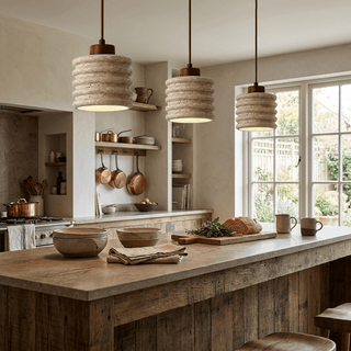 Ribbed Travertine Pendant Light-Neutral Decor