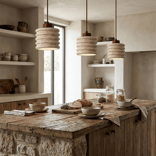 Ribbed Travertine Pendant Light-Neutral Decor