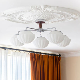 Lustra Lustre Rétro Verre Chrome Bois-Luire