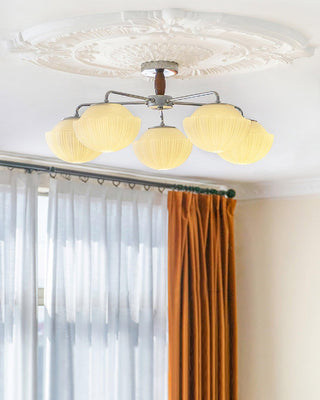 Lustra Lustre Rétro Verre Chrome Bois-Luire