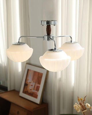 Lustra Lustre Rétro Verre Chrome Bois-Luire