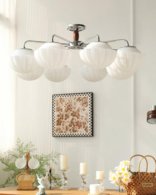 Lustra Lustre Rétro Verre Chrome Bois-Luire