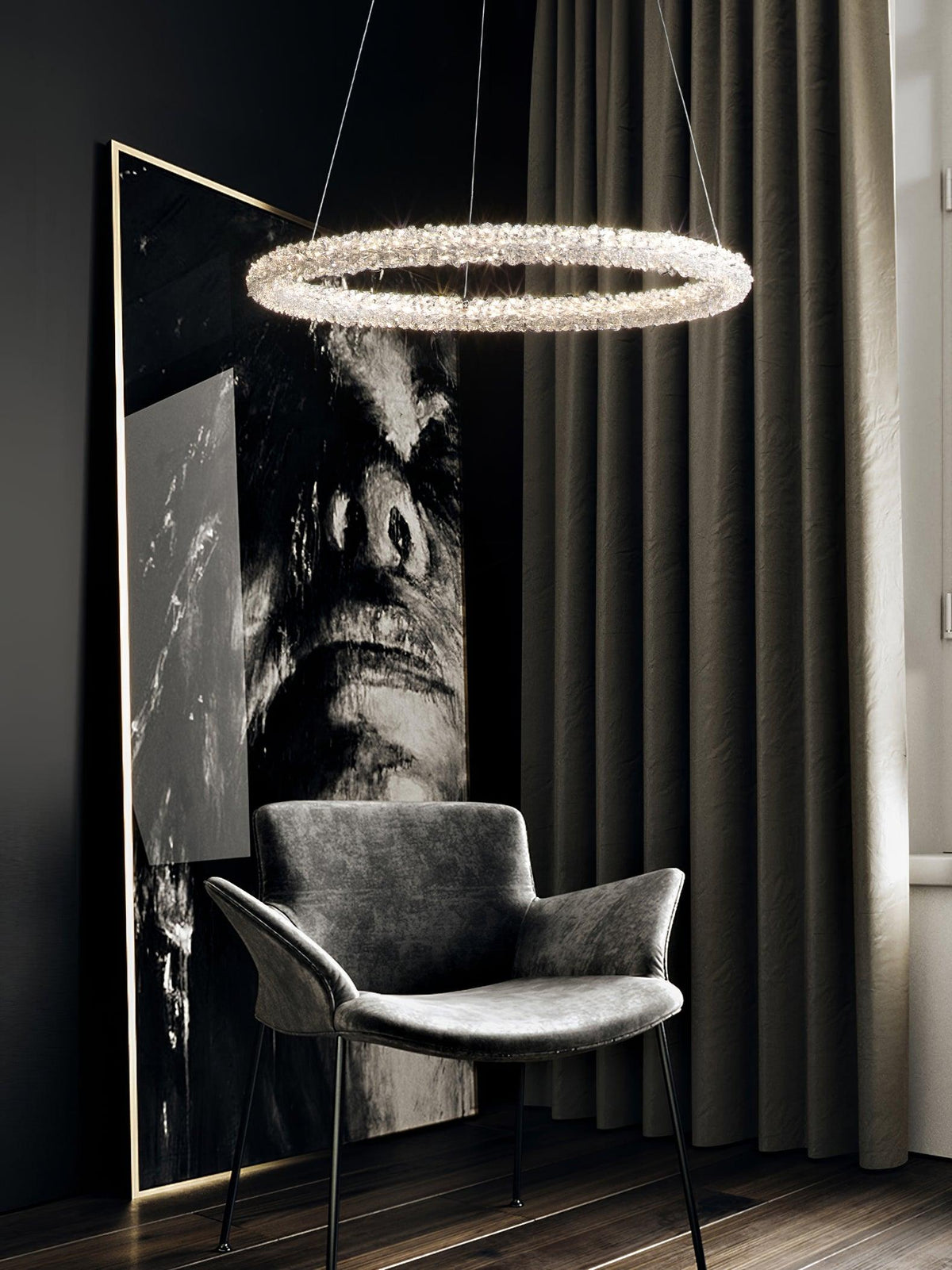 Sorenira Lustre Anneau en Cristal LED