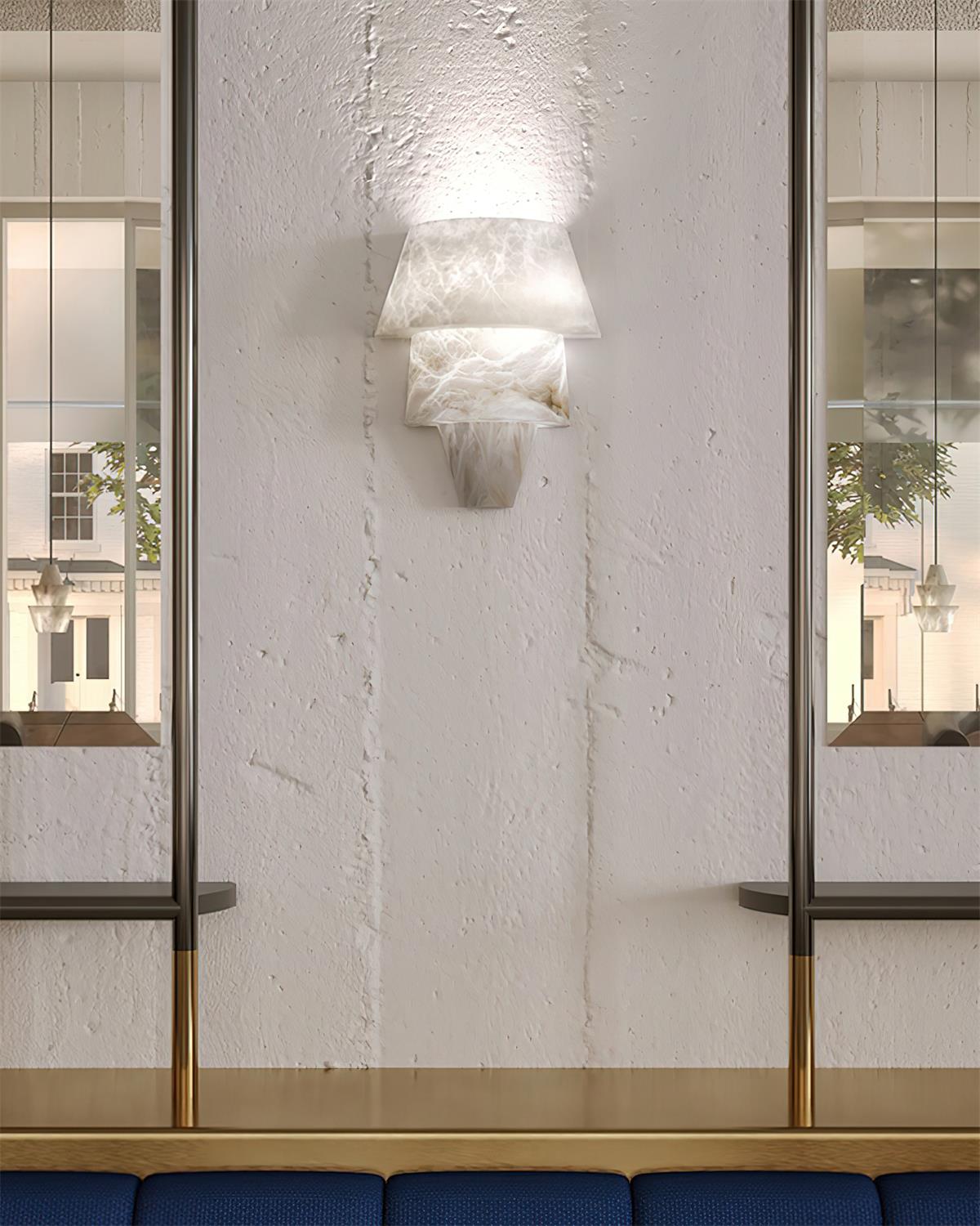 Alvian Wall Lamp Elegant White Alabaster Tiered-Neutral Decor