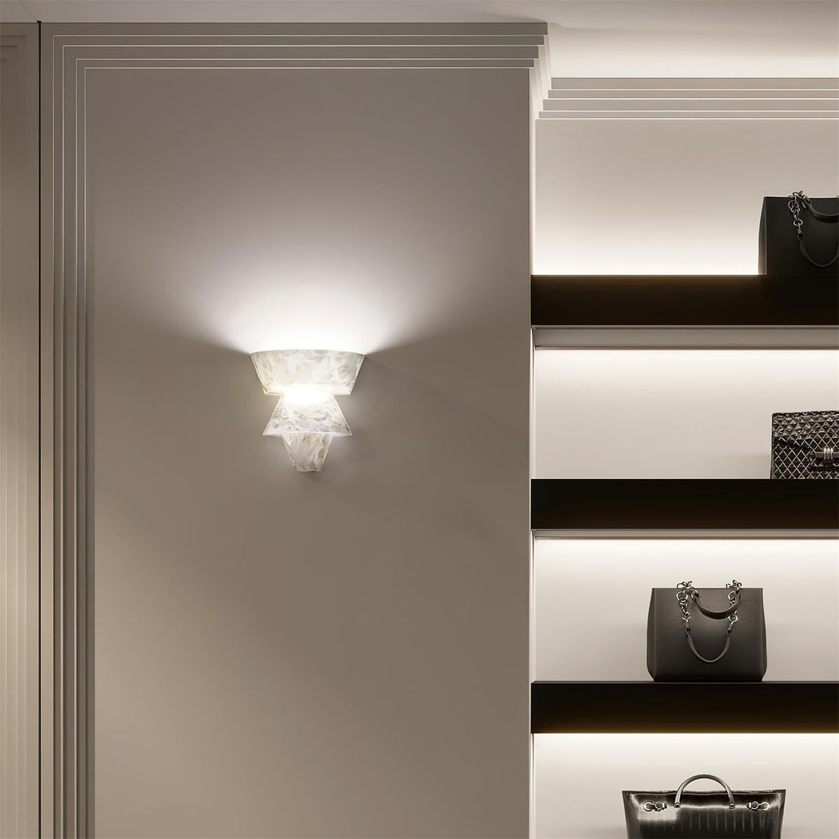 Alvian Wall Lamp Elegant White Alabaster Tiered-Neutral Decor