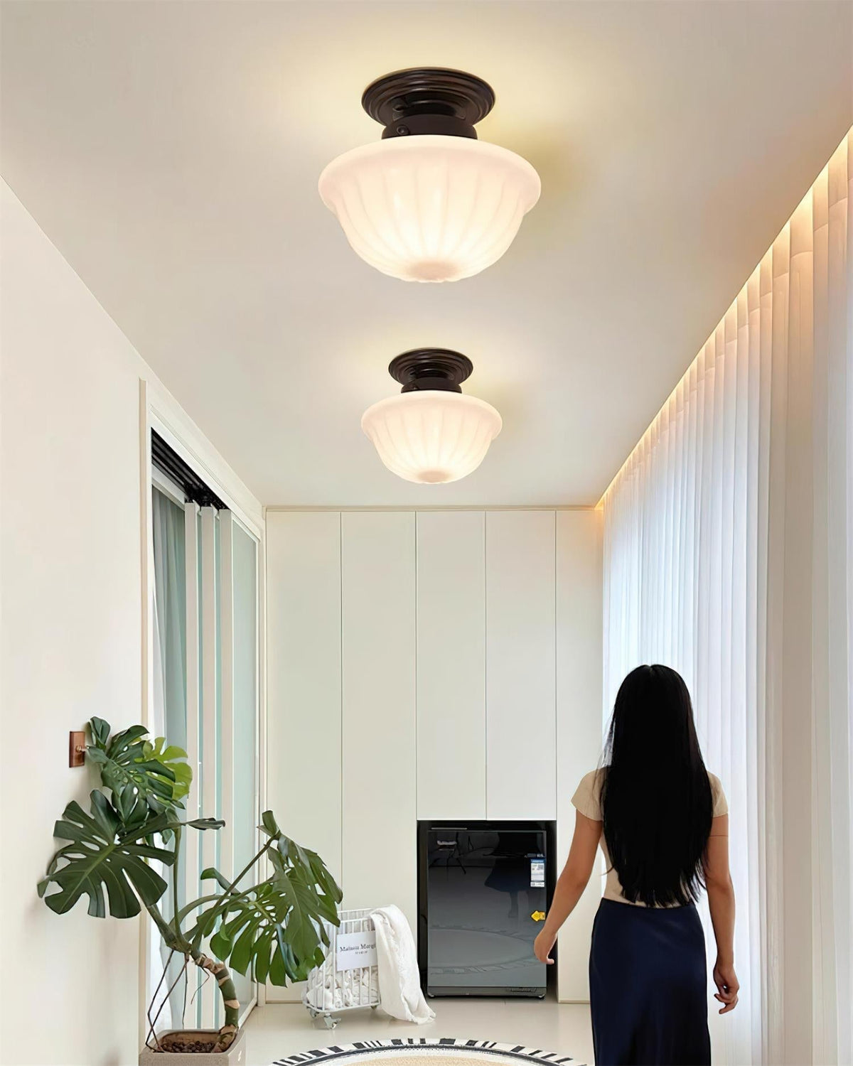 Evola Vintage Opal Glass Ceiling Light-Neutral Decor