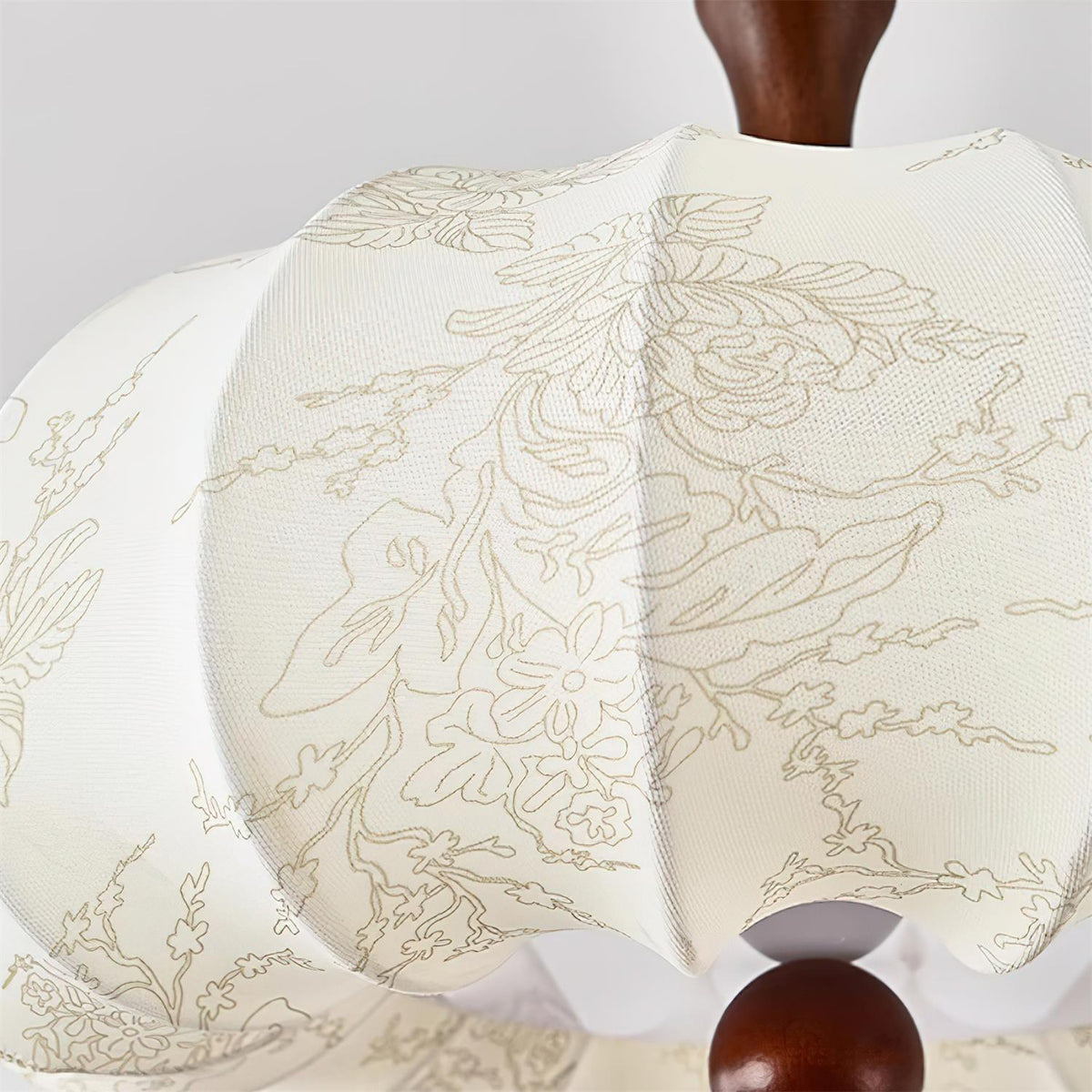 Ceiling Light Scalloped Fabric Shade Walnut Wood Canopy Vintage-Neutral Decor