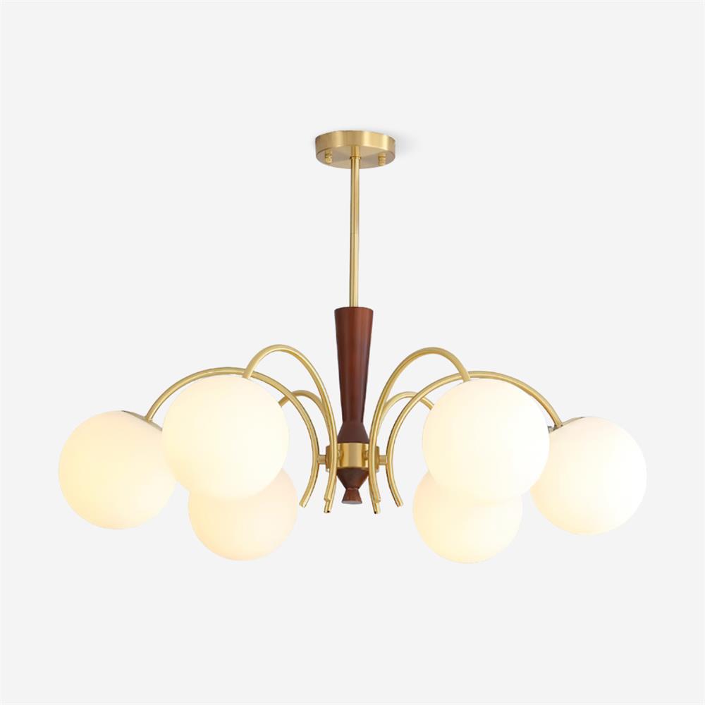Veslo Brass and Wood Globe Chandelier-Neutral Decor