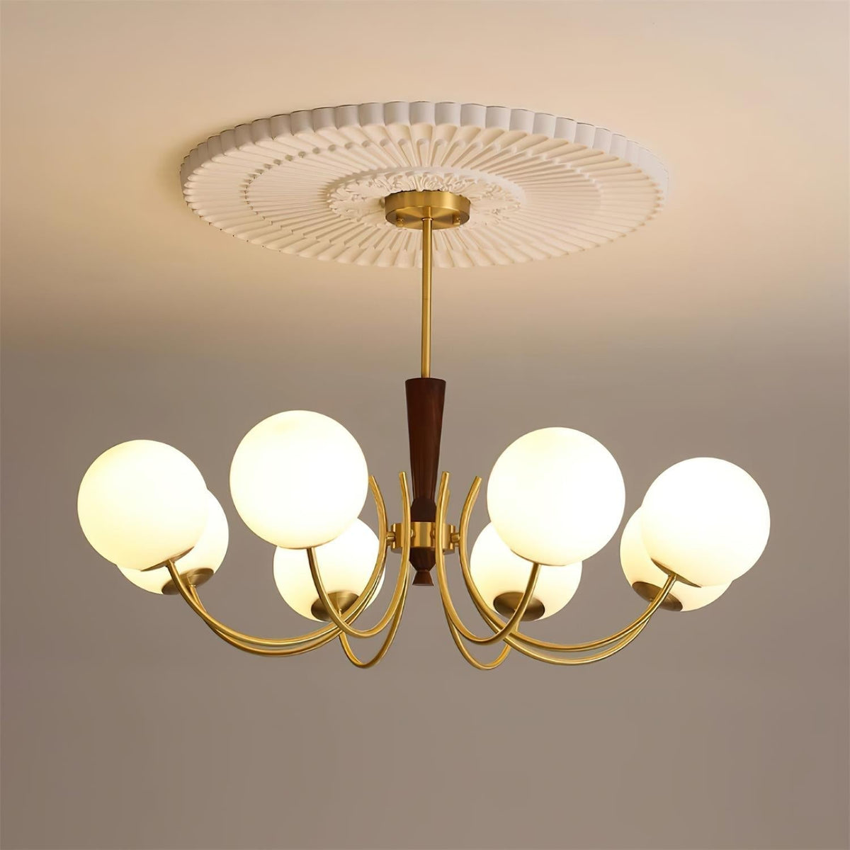 Veslo Brass and Wood Globe Chandelier-Neutral Decor
