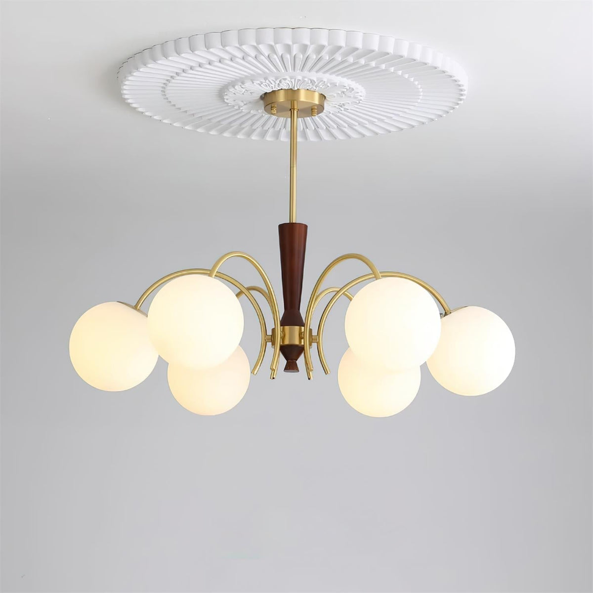 Veslo Brass and Wood Globe Chandelier-Neutral Decor