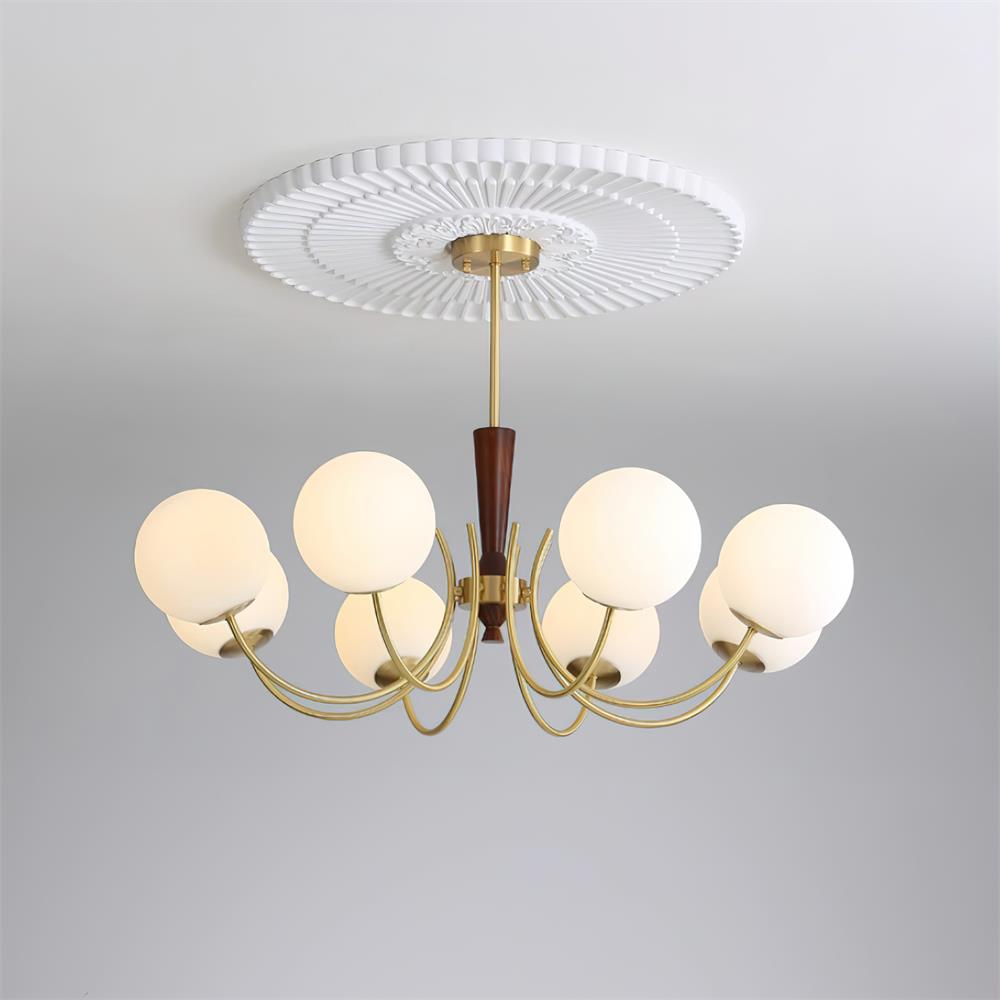 Veslo Brass and Wood Globe Chandelier-Neutral Decor