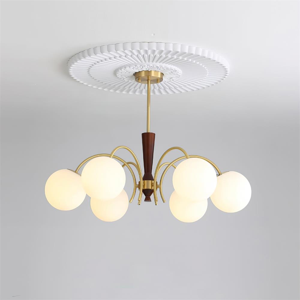 Veslo Brass and Wood Globe Chandelier-Neutral Decor