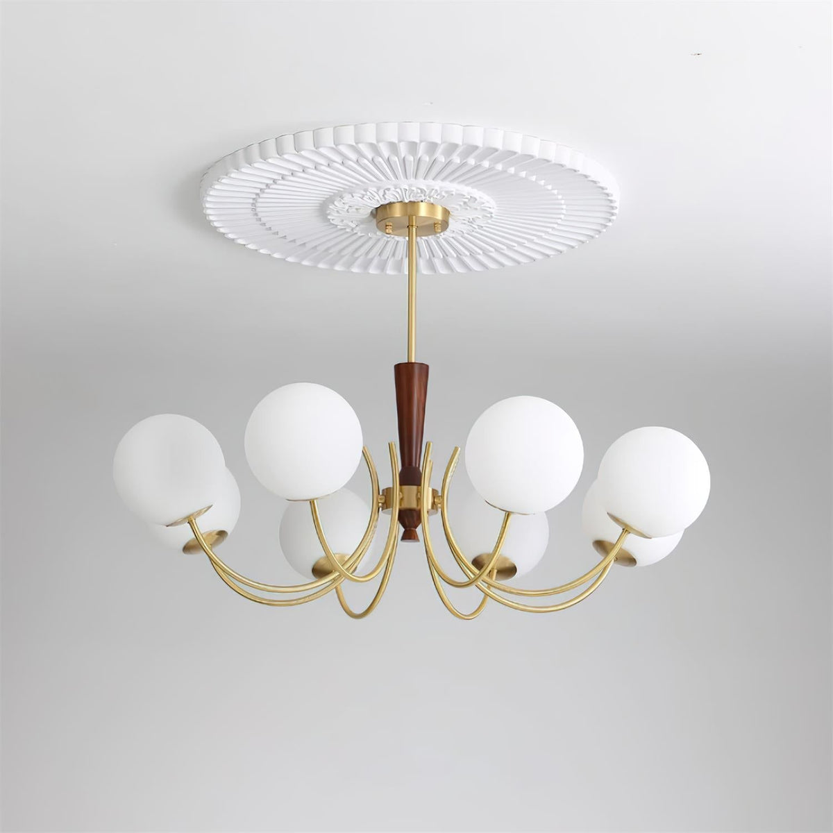 Veslo Brass and Wood Globe Chandelier-Neutral Decor