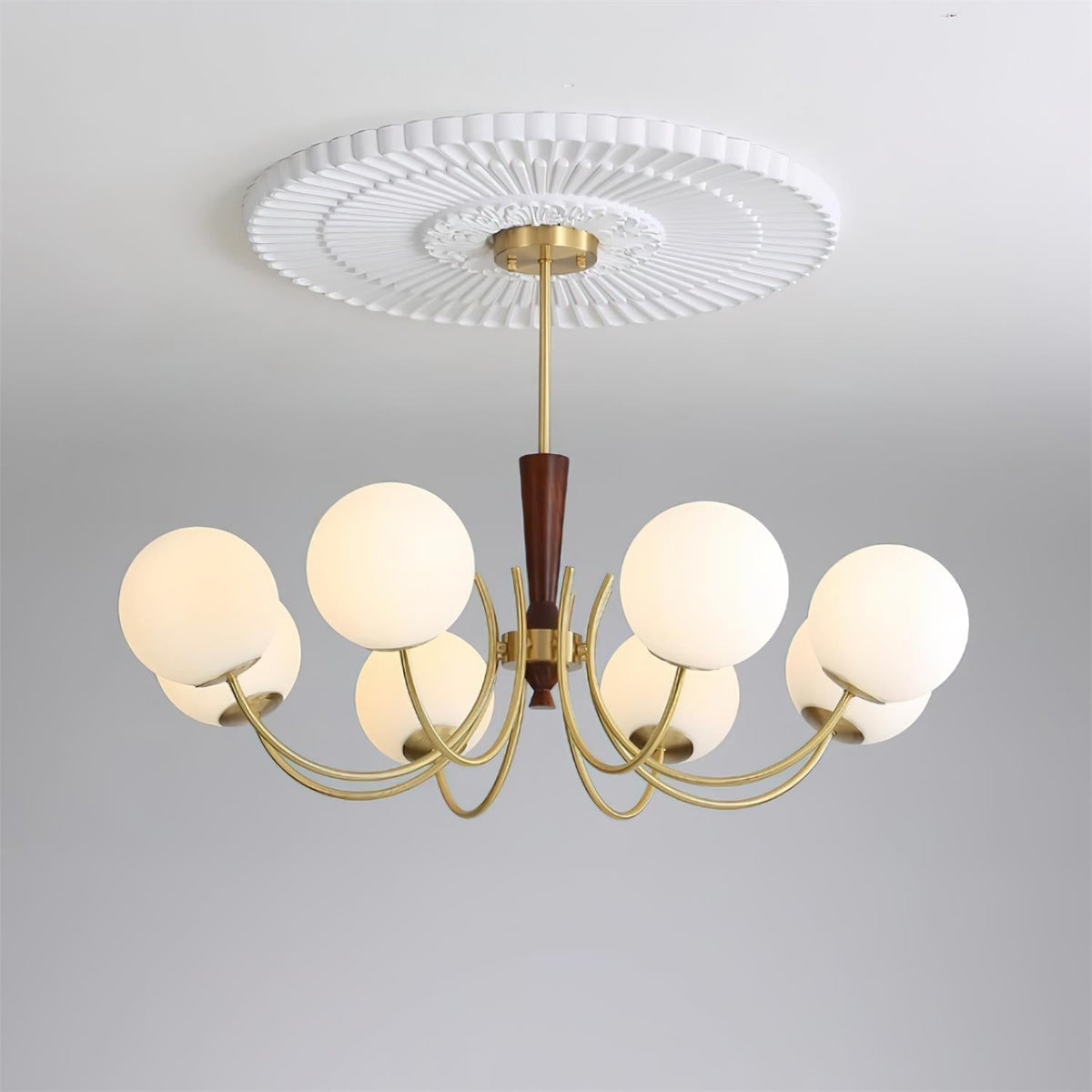 Veslo Brass and Wood Globe Chandelier-Neutral Decor