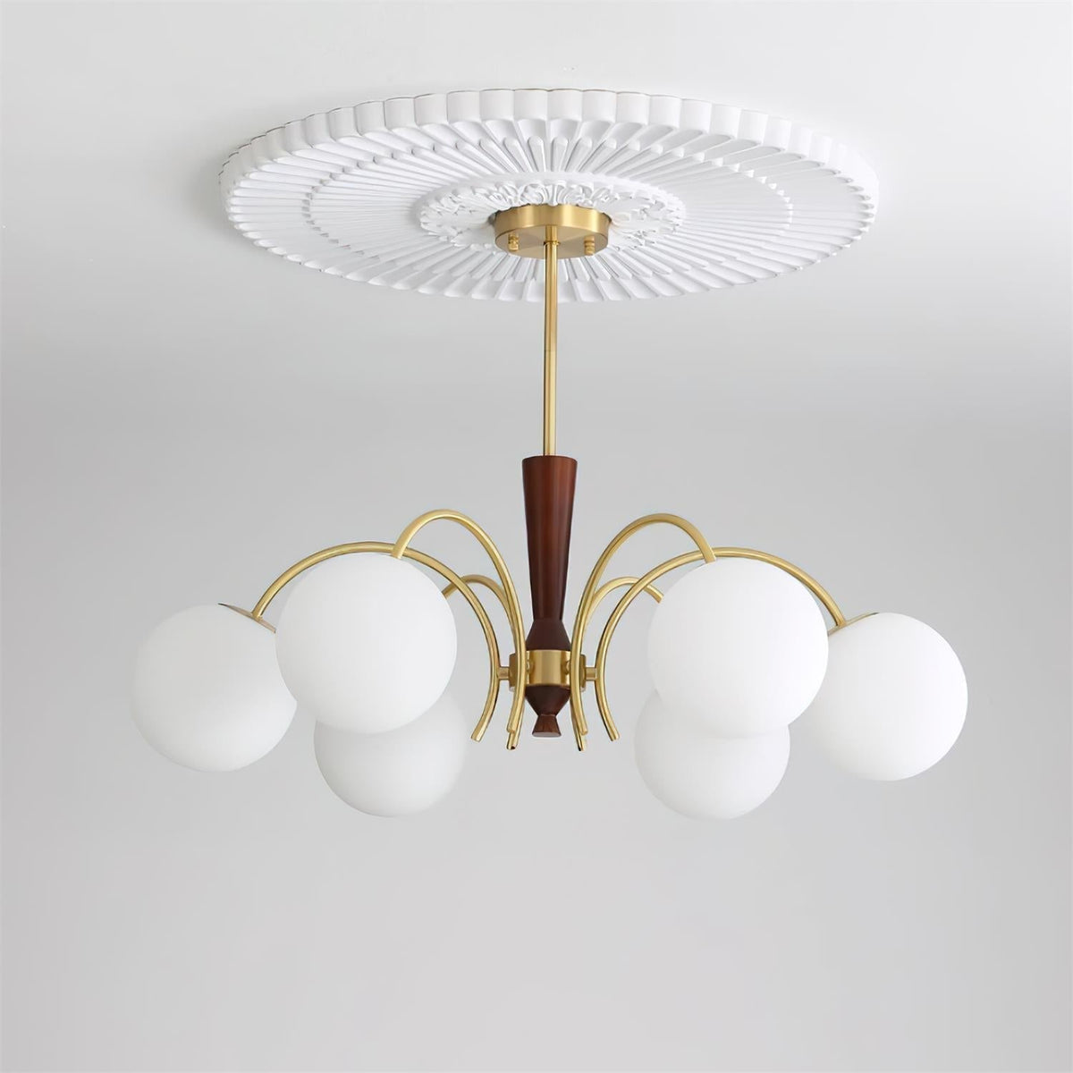 Veslo Brass and Wood Globe Chandelier-Neutral Decor