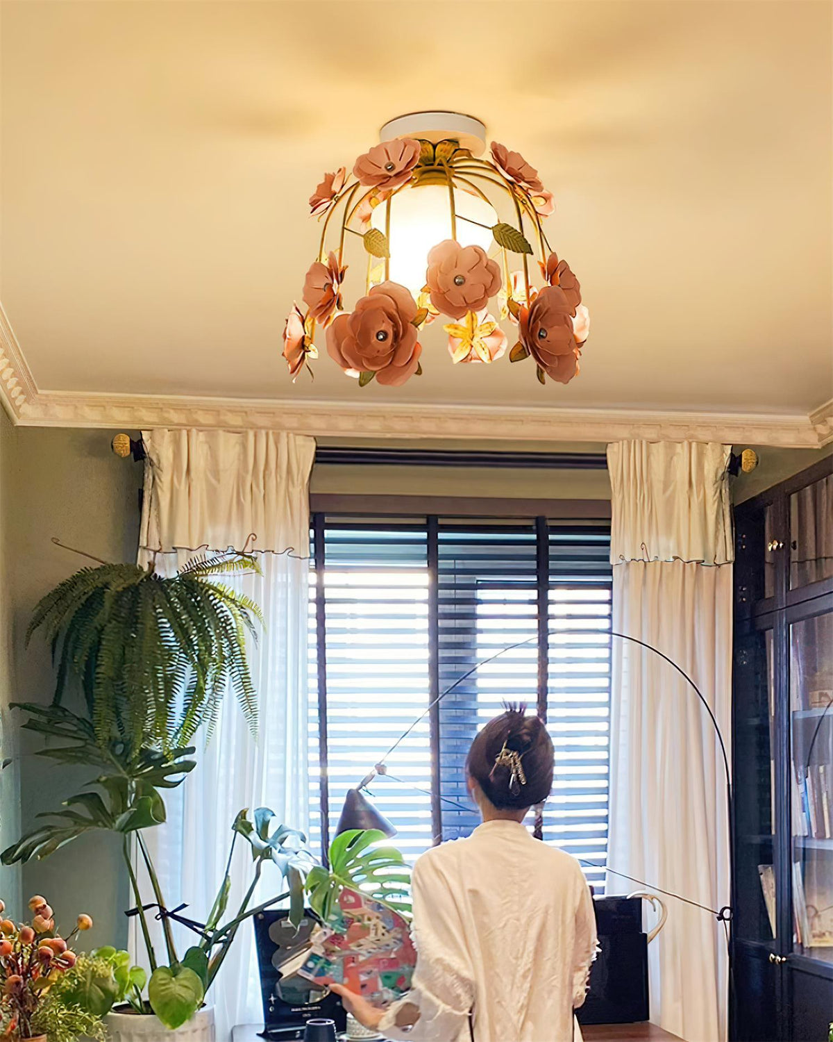 Ceiling Light Metal Canopy Floral Blossom Romantic Ambience-Neutral Decor