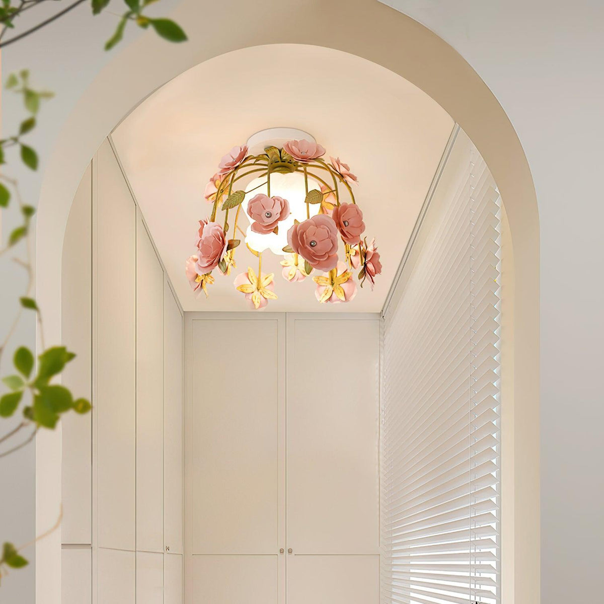 Ceiling Light Metal Canopy Floral Blossom Romantic Ambience-Neutral Decor