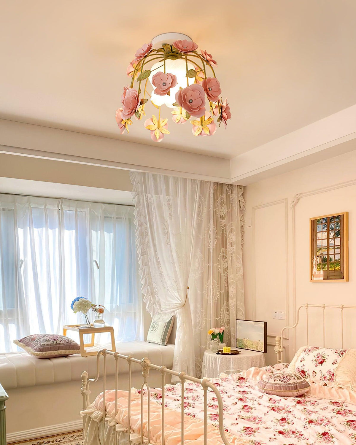 Ceiling Light Metal Canopy Floral Blossom Romantic Ambience-Neutral Decor